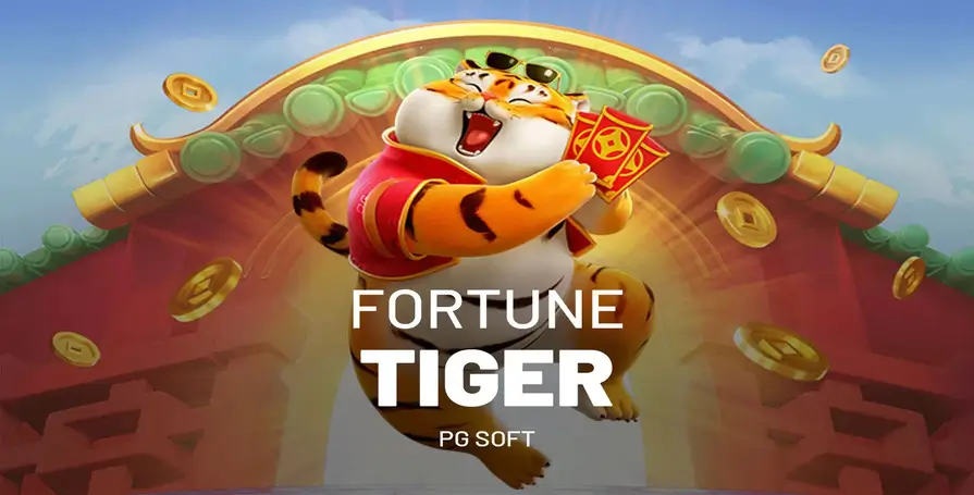 Ilustração do Jogo do Tigre (Fortune Tiger) com um tigre, moedas de ouro.